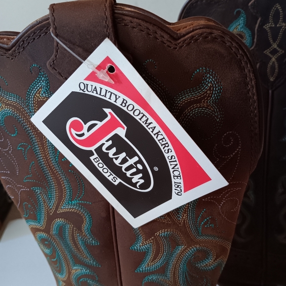 Justin Boots Brown Leather Cowboy Boots 5.5 Medium NEW - Picture 7 of 13